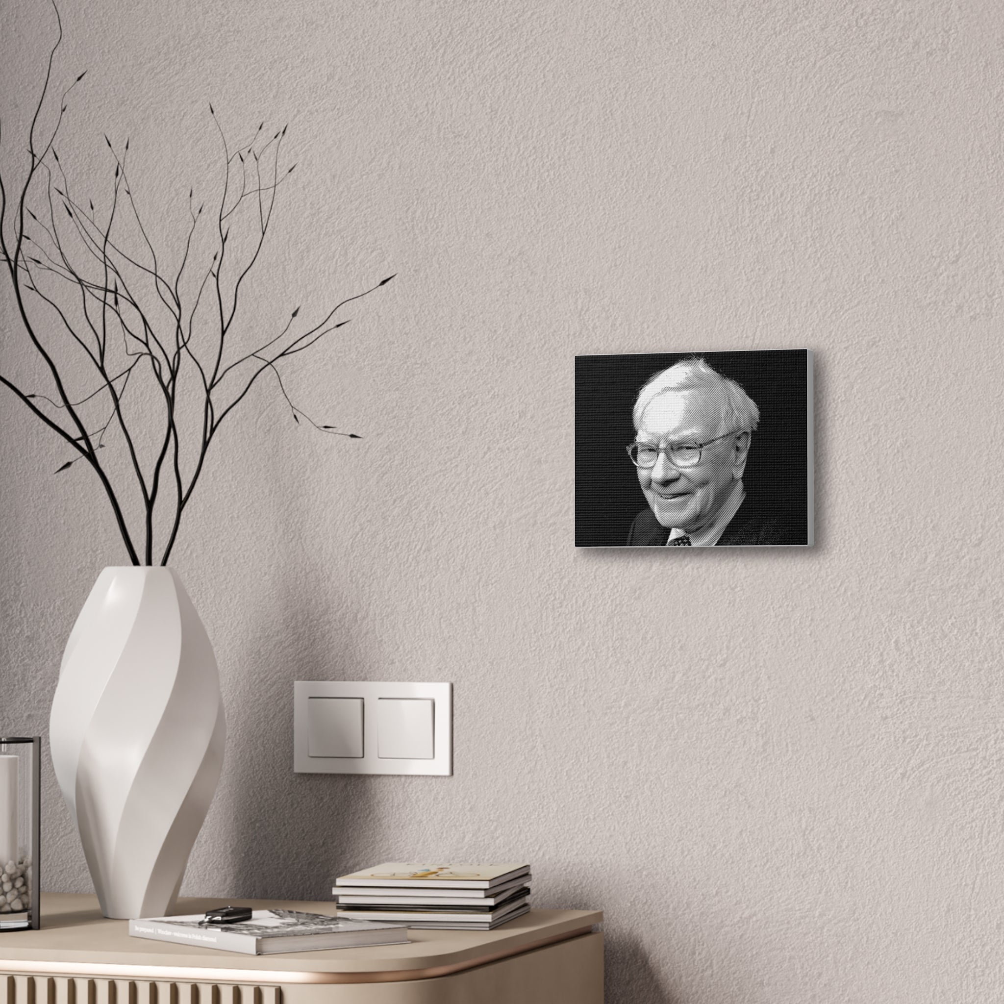 Black & White Portrait Canvas of Warren Buffett